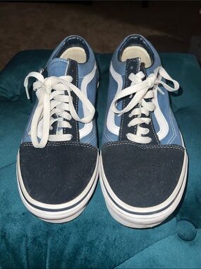 Vans Two-Tone Blue Low-Top Sneakers with White Stripe